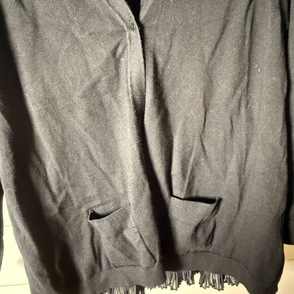 Leo & Ugo Black Back Ruffle Detail Button/Snap Front Cardigan Front Pockets Sz 4 - Picture 9 of 13